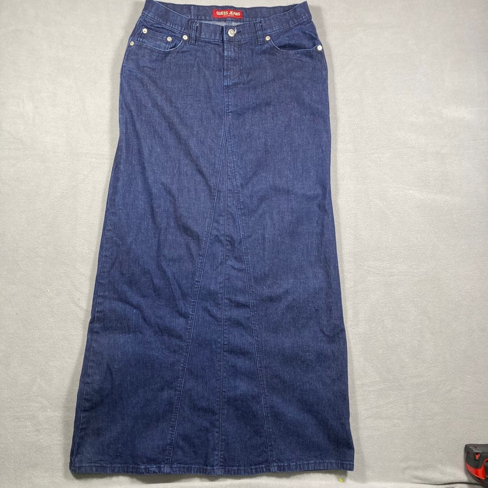 Guess Jeans Skirt Womens 28 Blue Maxi Stretch Dark Wash